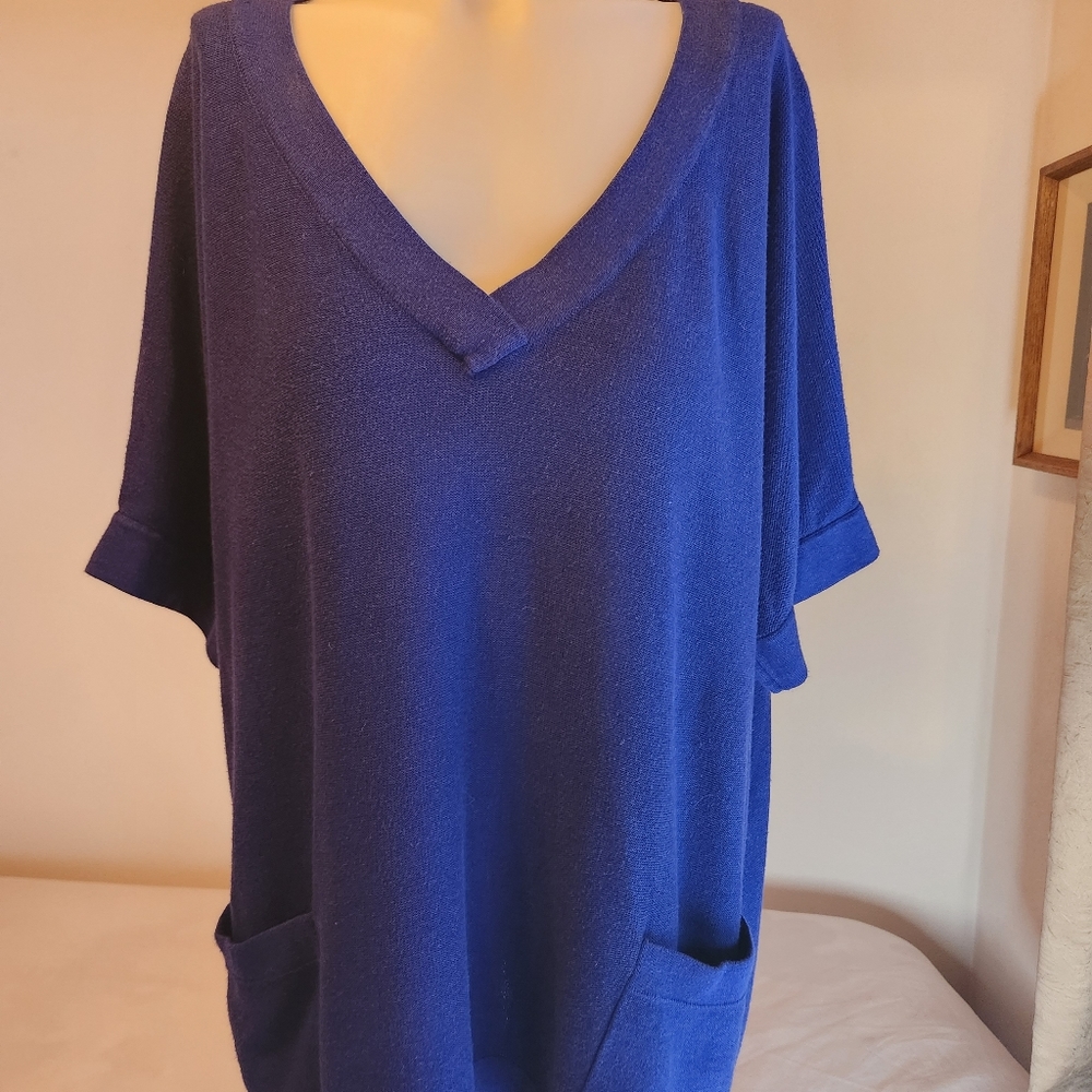 Chico's Short Sleeve V-Neck Sweater - Blue - Size 3